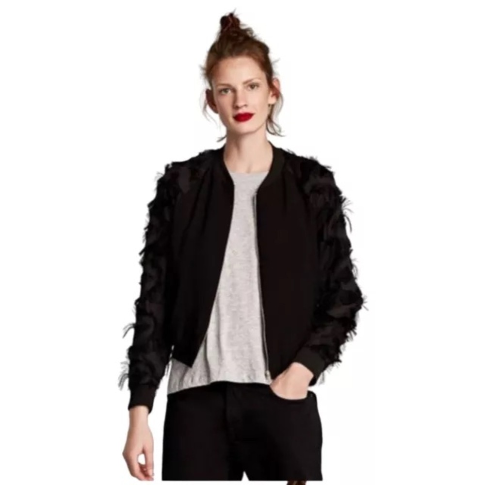 Zara Black Bomber with Fringe